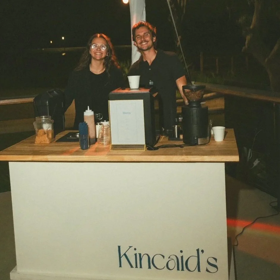 Kincaid's baristas at a wedding reception coffee bar
